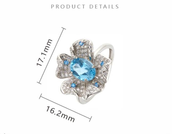 S925 Sterling Silver Natural Topaz and Garnet Gemstone Ring for Women